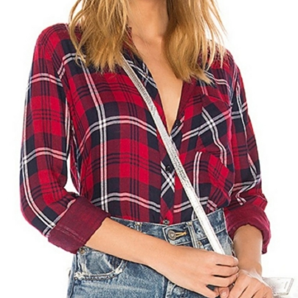 Rails Hunter Taitum Button Up in Cherry/ Navy Plaid Shirt